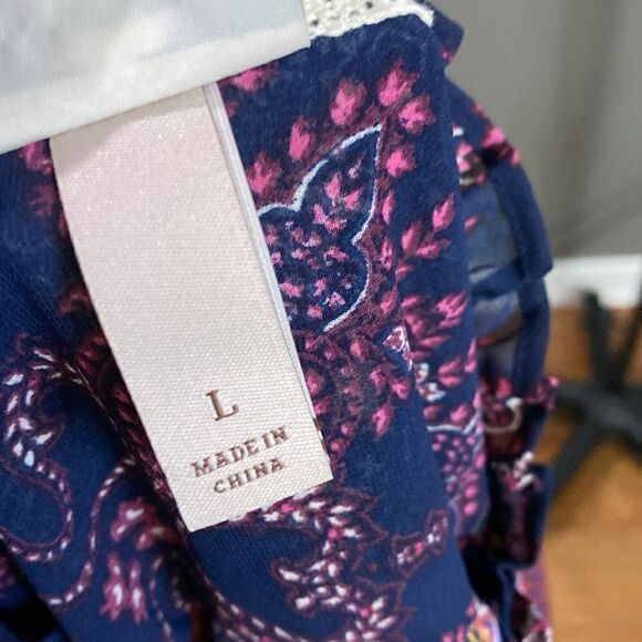 Knox Rose Sheer Ruffle Long Sleeve Blue Pink Boho Blouse - Picture 5 of 12